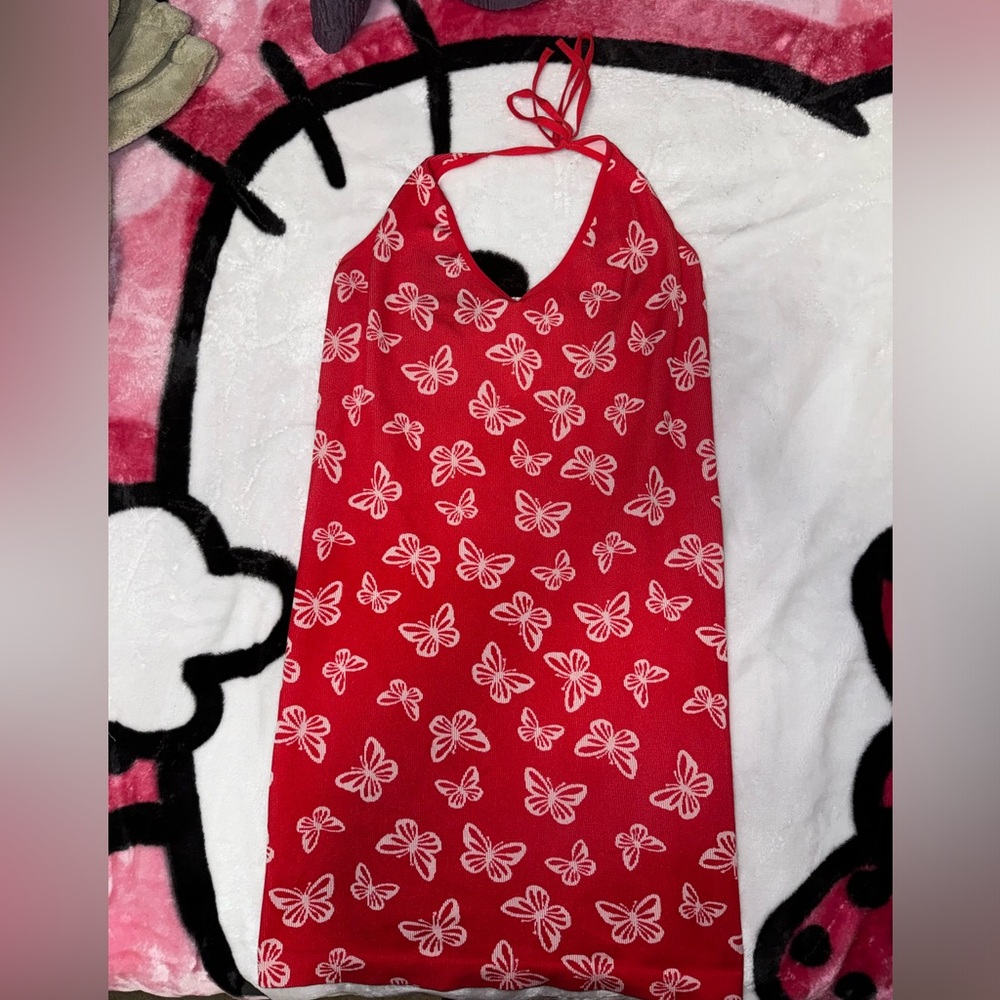 No Boundaries Women's Red and White Dress.